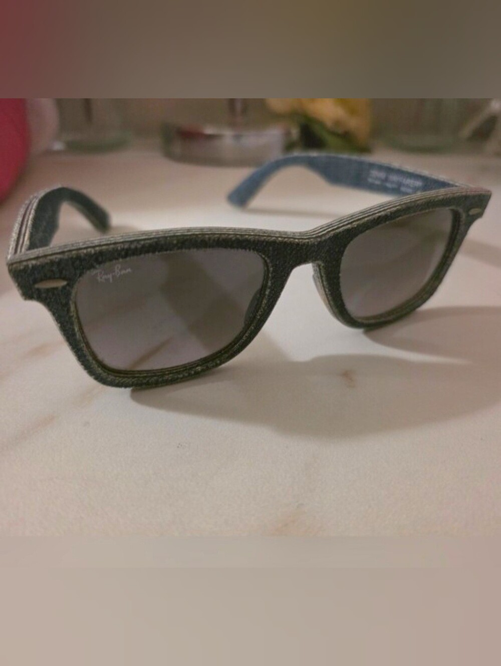 Ray-Ban Denim-Texture Wayfarer Sunglasses with Smoke Lenses